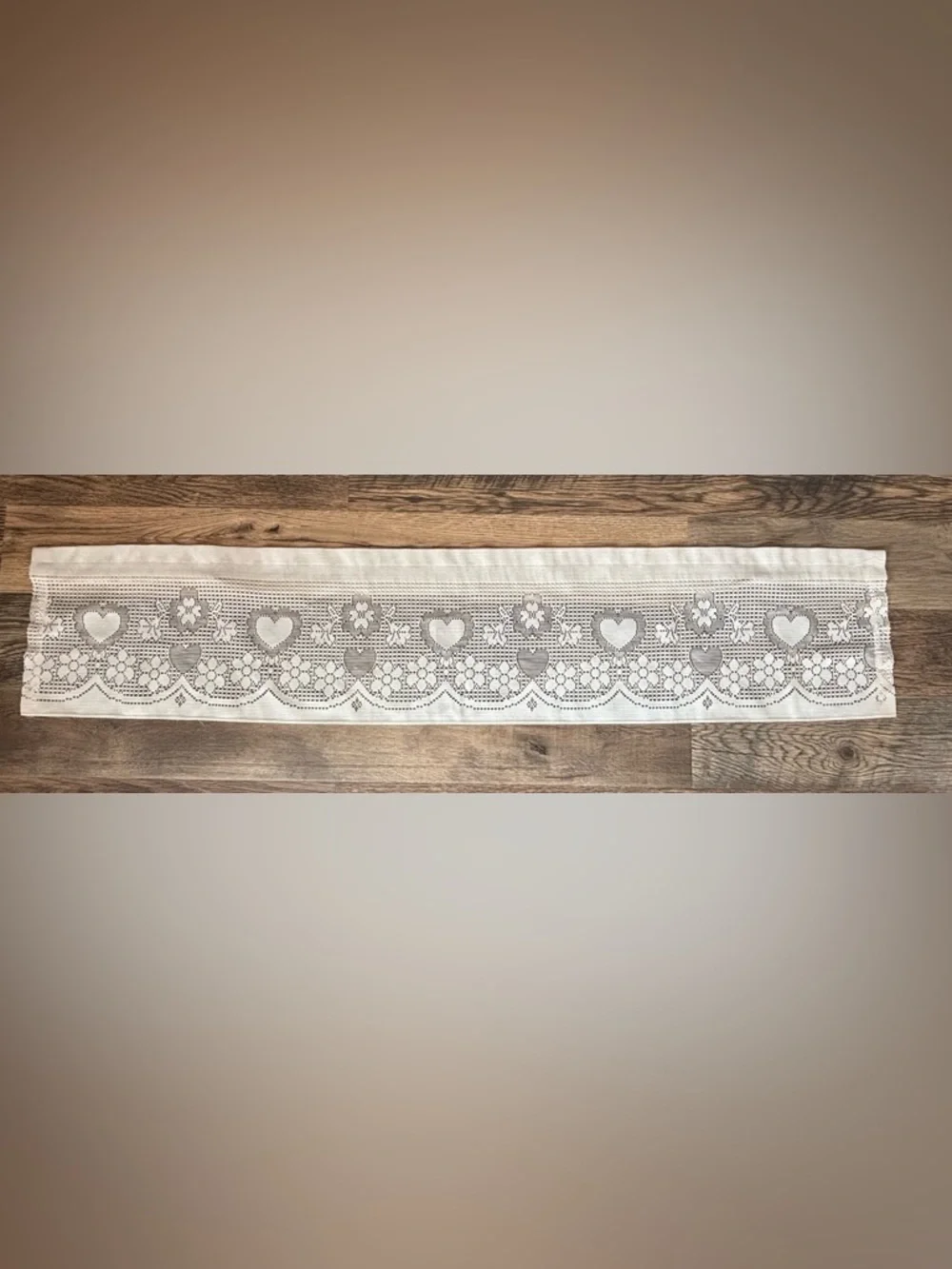 White Lace Valance with Heart and Floral Pattern